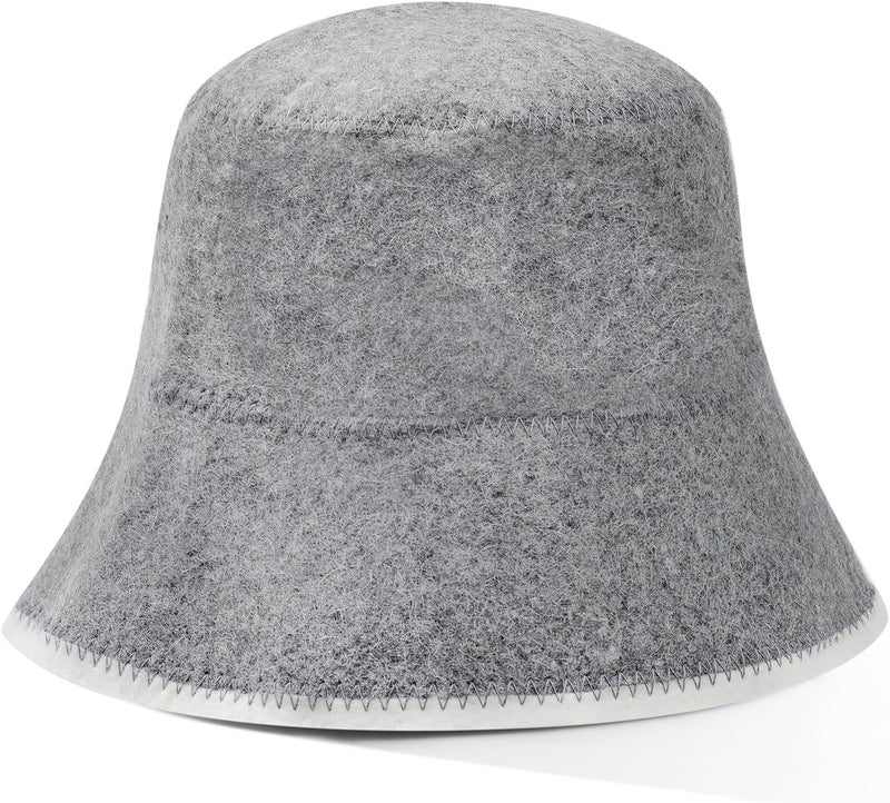 Nicalas Sauna Hat, Natural Wool Sauna Hat for Men and Women,Wool Sauna Bucket Hat,Grey - Image 1